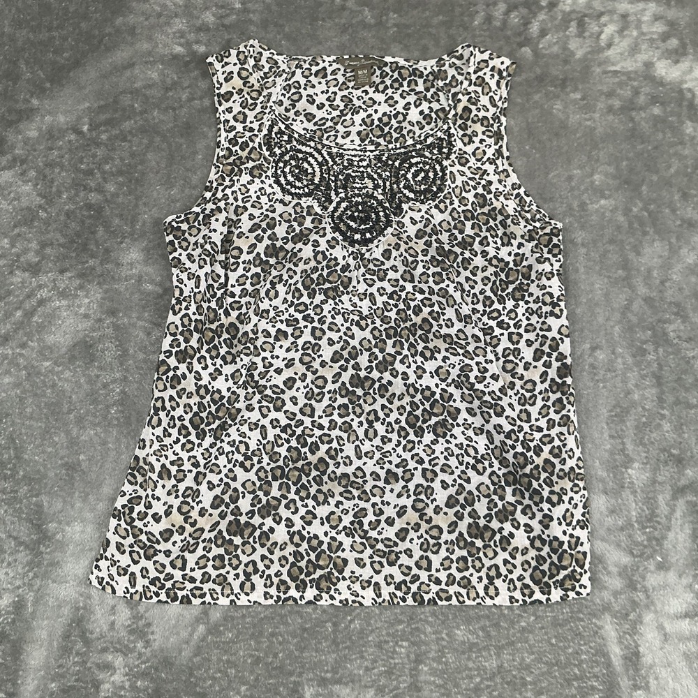 Tommy Bahama Womens Tank Top Sz large Black Brown Animal Print Cotton